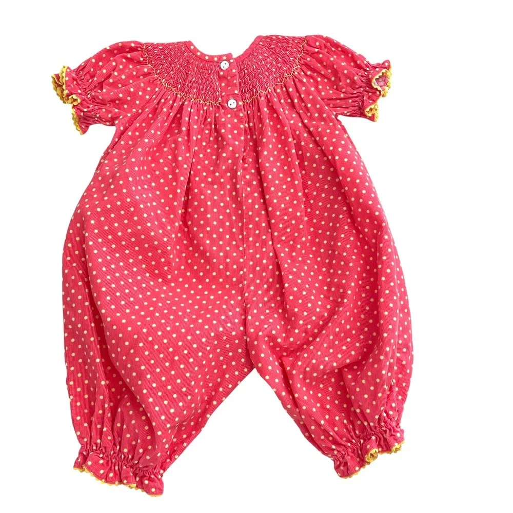 Southern Sunshine micro corduroy smocked‎ polka dot turkey bodysuit Size 6M
